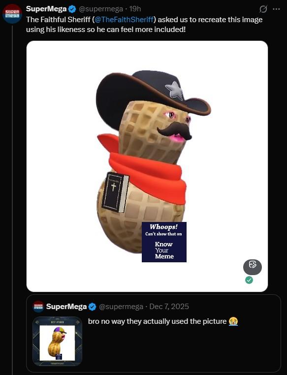A censored tweet by SuperMega. They share an edit of The Faithful Sheriff.