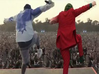 ViggleAI example depicting the original Lil Yachty Walks Out On Stage meme next to a version with Joker.