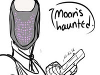 astronaut cocking gun and speech bubble that reads moon's haunted