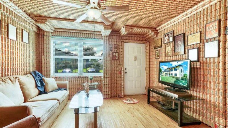 florida condo covered in beer cans