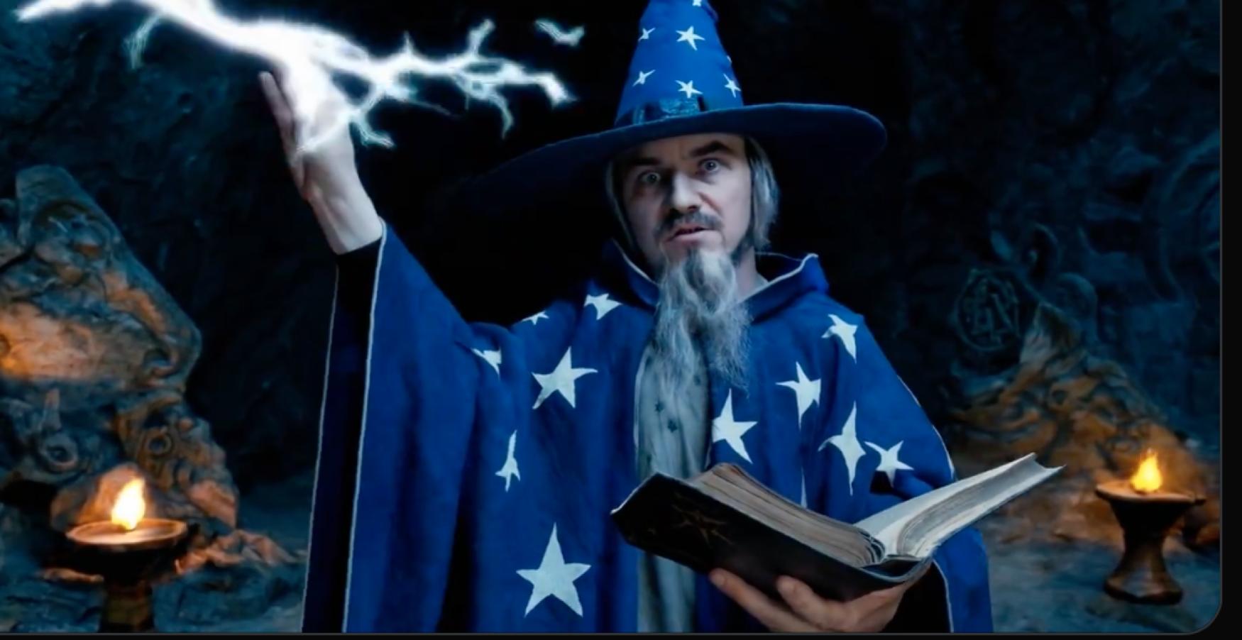 A magician with a lightning bolt created by OpenAI's Sora.