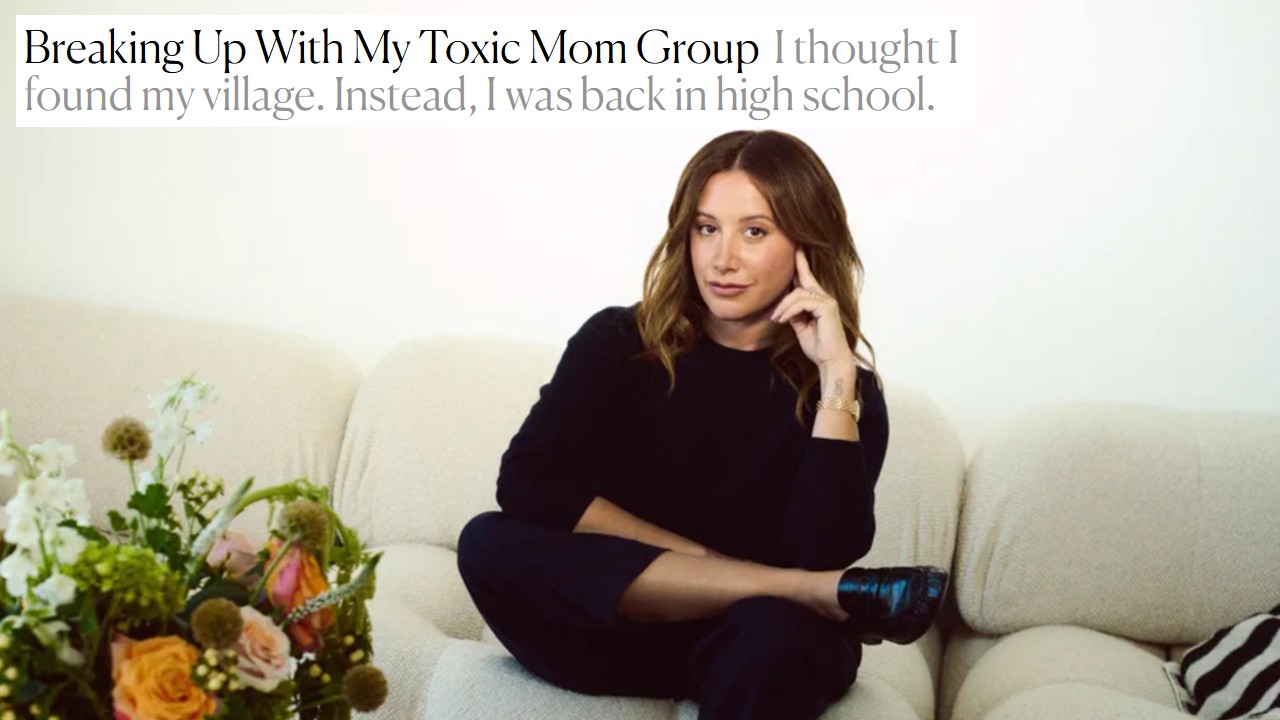 Ashley Tisdale-French sitting on a couch under her article title.
