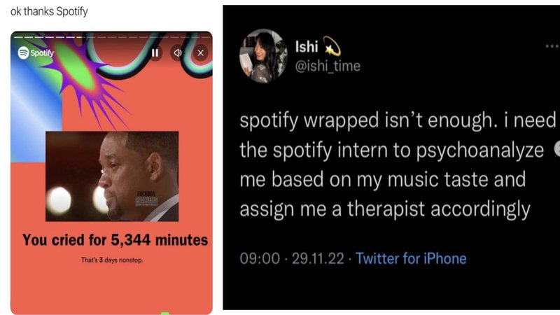Two images of Spotify wrapped parodies